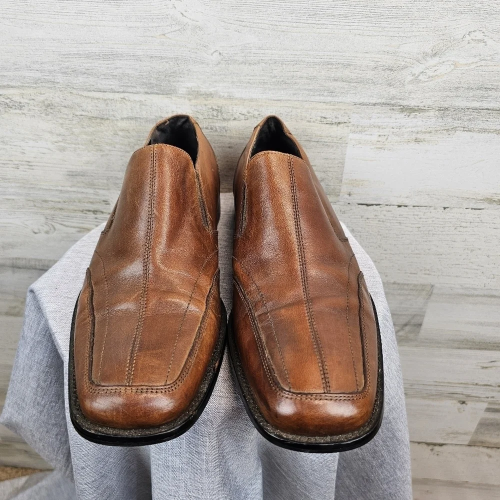Aston Grey Collection Monterey Leather Loafers Mens Size 9 Cognac Slip On Dressy
